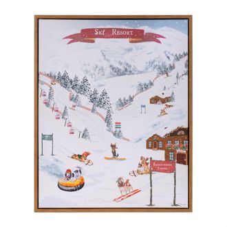 Melrose International Framed Dog Ski Resort Print 20H - Blue, Red