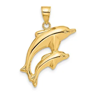 Diamond2Deal 14k Yellow Gold Dolphin Pair Pendant