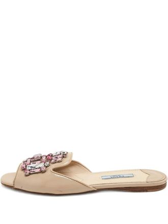 Prada crystal-embellishment slides - Neutrals