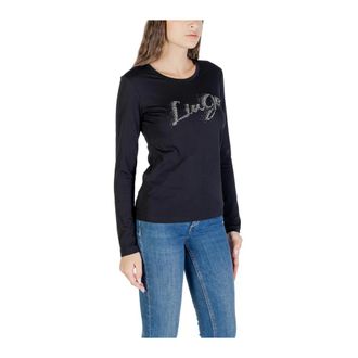Liu Jo Gebreide trui met ronde hals en print - Dames - Longsleeves - Zwart - XL - Katoen - Tops