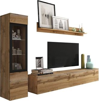 Mirjan24 Mobilier1 - Conjunto de salón Sarasota 125, Roble wotan + Blanco brillante