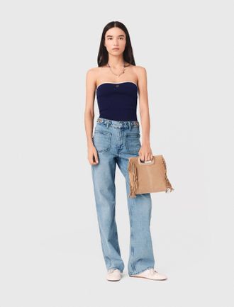 Maje Contrast-knit Bustier Top - Navy - Maje