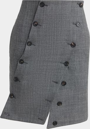 Ferragamo Double-Breasted Mouline Wool Mini Skirt