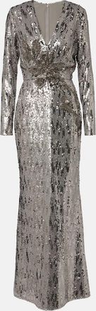 Elie Saab Abito lungo in misto seta con paillettes