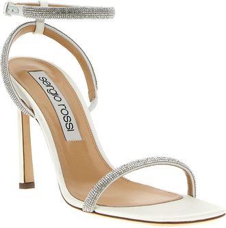 Sergio Rossi Rhinestone-Embellished Satin Sandal - White