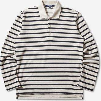 Junya Watanabe Men s Striped Longsleeve Polo Natural / Navy