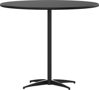 Flash Furniture Lars 36 Round Wood Cocktail Table with 30 and 42 Columns, Black