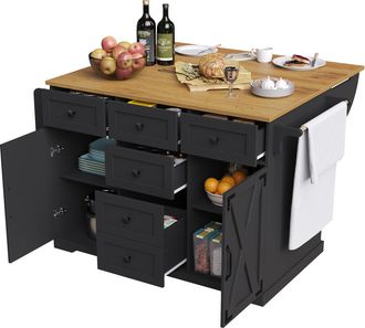 STILVORA Carro De Cocina Plegable Con Superficie Abatible Y Almacenaje, En Mdf Y Metal, Para Cocina O Comedor, Negro