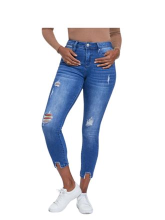 Royalty For Me Royalty for Me Womens High Rise Ankle Jean with Destructed Hem, M Medium Blue Rips, 10 US
