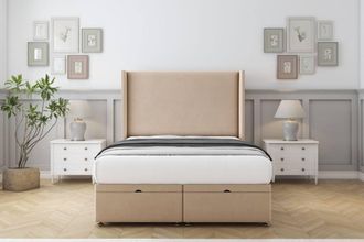Comfort Beds Madrid Plush Ottoman Bed Base-54 Wingback Headboard in Stone | Size: Single