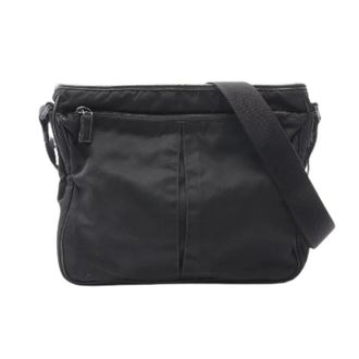 Prada Pre-owned Cross Body Bags, female, Black, Size: ONE SIZE Pre-owned Nylon Saffiano Leather Shoulder Bag
