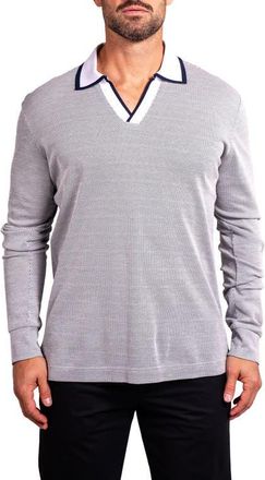 Maceoo Ascension0001 White Johnny Collar Long Sleeve Cotton Polo at Nordstrom, Size 3