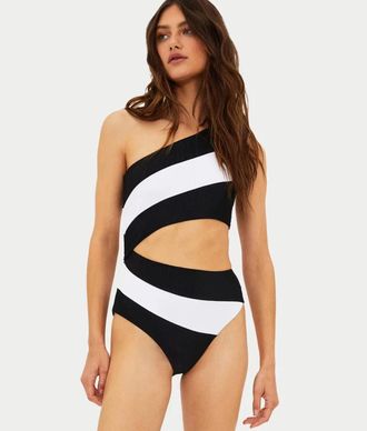 Beach Riot Joyce Swimsuits Womens Black White Stretch One Piece DDR2511