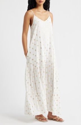 Elan Metallic Dot Cover-Up Dress in White Polka at Nordstrom, Size X-Small