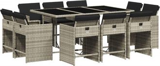 vidaXL Set De Comedor De Jard&iacute;n 11 Pzas Y Cojines Rat&aacute;n Sint&eacute;tico Gris Vidaxl