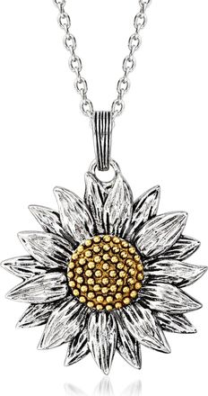 Ross-Simons Sterling Silver and 14kt Yellow Gold Sunflower Pendant Necklace
