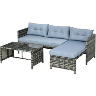 OUTSUNNY Salotto da Giardino con Divanetto, Chaise Longue e Tavolino Rattan pe