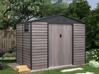 Vente-Unique Garden Shed - 5.40 M&sup2; - Galvanised Steel With Grey Wood Effect