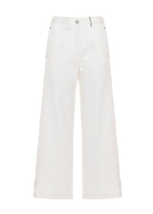 PANICALE Ivory Cotton Embellished Straight-Leg Pants