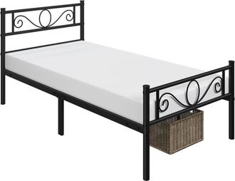 Yaheetech Yaheetech - Letto in Ferro Battuto con Doghe Struttura Letto in Metallo Stile Rustico Moderno Nero Matrimoniale 90 x 200 cm