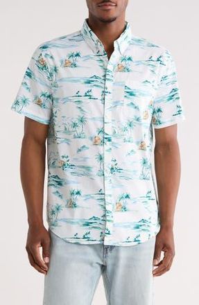 Original Penguin Beach Scene Short Sleeve Button-Down Shirt in Bright White at Nordstrom Rack, Size Xx-Large