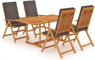 vidaXL Set De Comedor Para Jard&iacute;n 5 Piezas Teca Maciza Y Cojines Gris Vidaxl