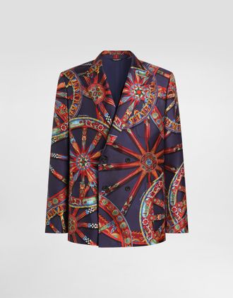 Dolce & Gabbana Carretto-print Silk Twill Double-breasted Portofino Jacket - Man Suits And Blazers Multicolor 46