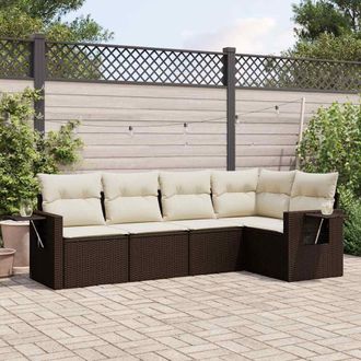 vidaXL Set Comedor De Jard&iacute;n 5 Piezas Y Cojines Rat&aacute;n Sint&eacute;tico Marr&oacute;n Vidaxl