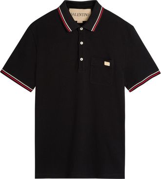 Valentino Garavani Striped Trims Cotton Polo Shirt - Black - XL