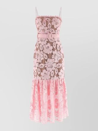 Self Portrait crochet lace midi dress belted ruffle