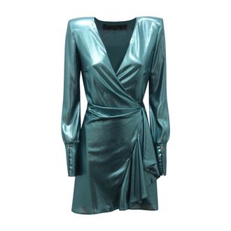 Patrizia Pepe Glanzende Jurk Made in Italy - Dames - Korte kleedjes - Groen - M - Polyester - Kleedjes