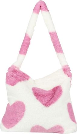 Generic Womens Plush Bags Women Girls Fluffy Shoulder Bag Top-handle Female Autumn Winter Handbag Plush Tote Shopping(Pink heart)