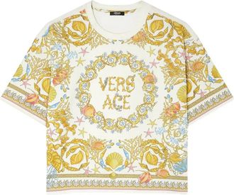 Versace T-shirt Underwater Barocco crop - Bianco