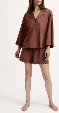 Petite Plume Olivia Featherweight Pima Cotton Short Pajamas in Brown at Nordstrom, Size X-Small
