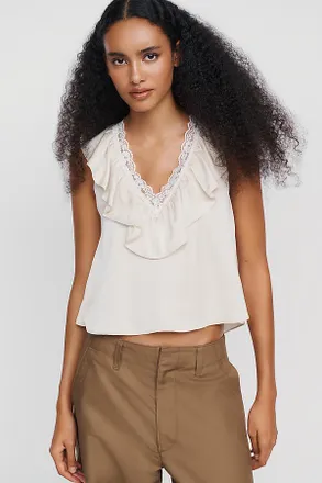 Wayf Ruffled V-Neck Top