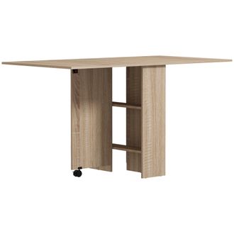 HOMCOM Homcom - Tavolo Pieghevole 6 Posti Con Ripiani E Rotelle Integrate Legno Naturale