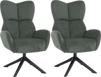Hhg [nunca Usado] Juego De 2 Sillas De Comedor Hhg-533, Silla Relax, Silla De Sal&oacute;n, Silla Tapizada, Giratoria, Metal Y Cord&oacute;n (320 G/m&sup2;), Verde