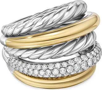 David Yurman Anello DY Mercer Multi Row in oro giallo 18kt e argento sterling con diamanti (21mm)
