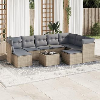 vidaXL Juego De Sof&aacute;s Jard&iacute;n Con Cojines Beige 10 Pzas Rat&aacute;n Sint&eacute;tico Vidaxl