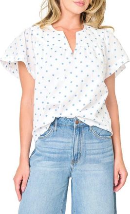 Gibsonlook Flutter Sleeve Top in White Denim Dot at Nordstrom, Size Xx-Large