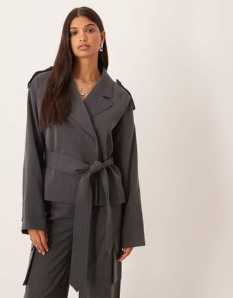 Asos Giacca trench morbida sartoriale grigio scuro in coordinato