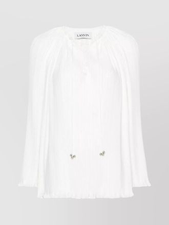 Lanvin bead embellished pliss&eacute; long sleeve top