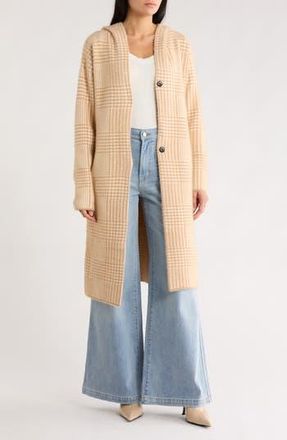 Love Token Plaid Hooded Cardigan Duster in Camel at Nordstrom Rack, Size Medium