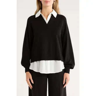 Adrianna Papell Mixed Media Sweater in Black/Ivory at Nordstrom Rack, Size Small