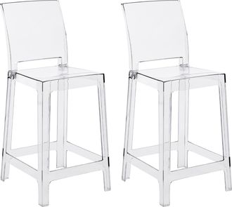 Beliani Conjunto De 2 Sillas De Bar Transparentes Pl&aacute;stico Taburete De Cocina Sillas Altas Wellington