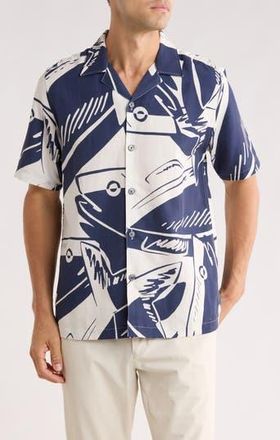 Ted Baker Heukels Fish Print Camp Shirt in Navy at Nordstrom Rack, Size 6(Xxl)