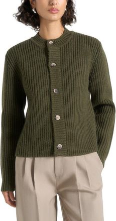 Mani&egrave;re De Voir Alix Unisex Crewneck Ribbed Knit Cardigan in Deep Olive at Nordstrom, Size Xx-Small