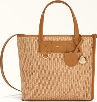 Furla Divide It Tote S Toni Naturale Brown Tuscany Woven Colorblock + Soft Calf Leather Woman