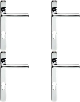 Loops 4x PAIR Straight Lever on Narrow Euro Lock Backplate 220 x 26mm Polished Chrome