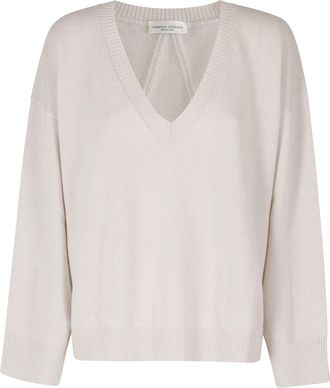 Roberto Collina Meringue Textured Back V-Neck Superfine Merino Sweater